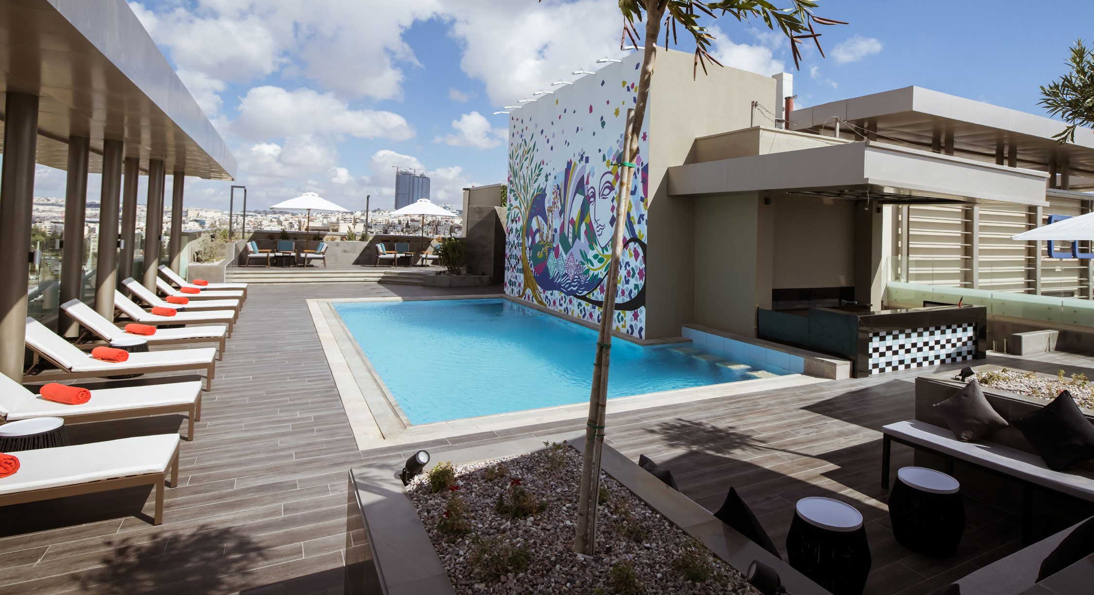 Pool deck of the Centro Mada Amman by Rotana hotel delivered by ALNOUR