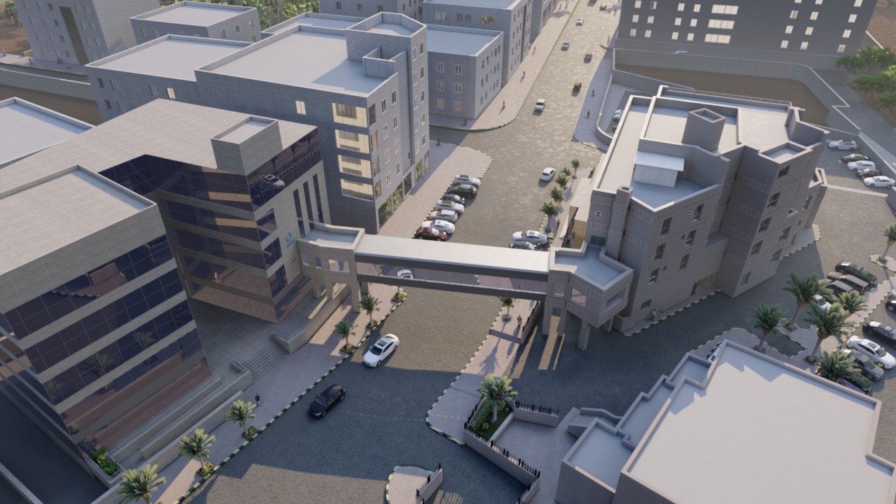 Aerial view of the Al Amal Maternity Hospital campus expansion