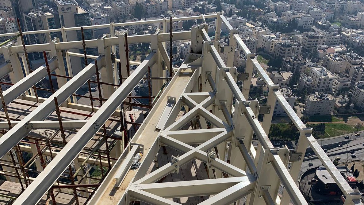 Structural steel framework at the Jordan Gate towers