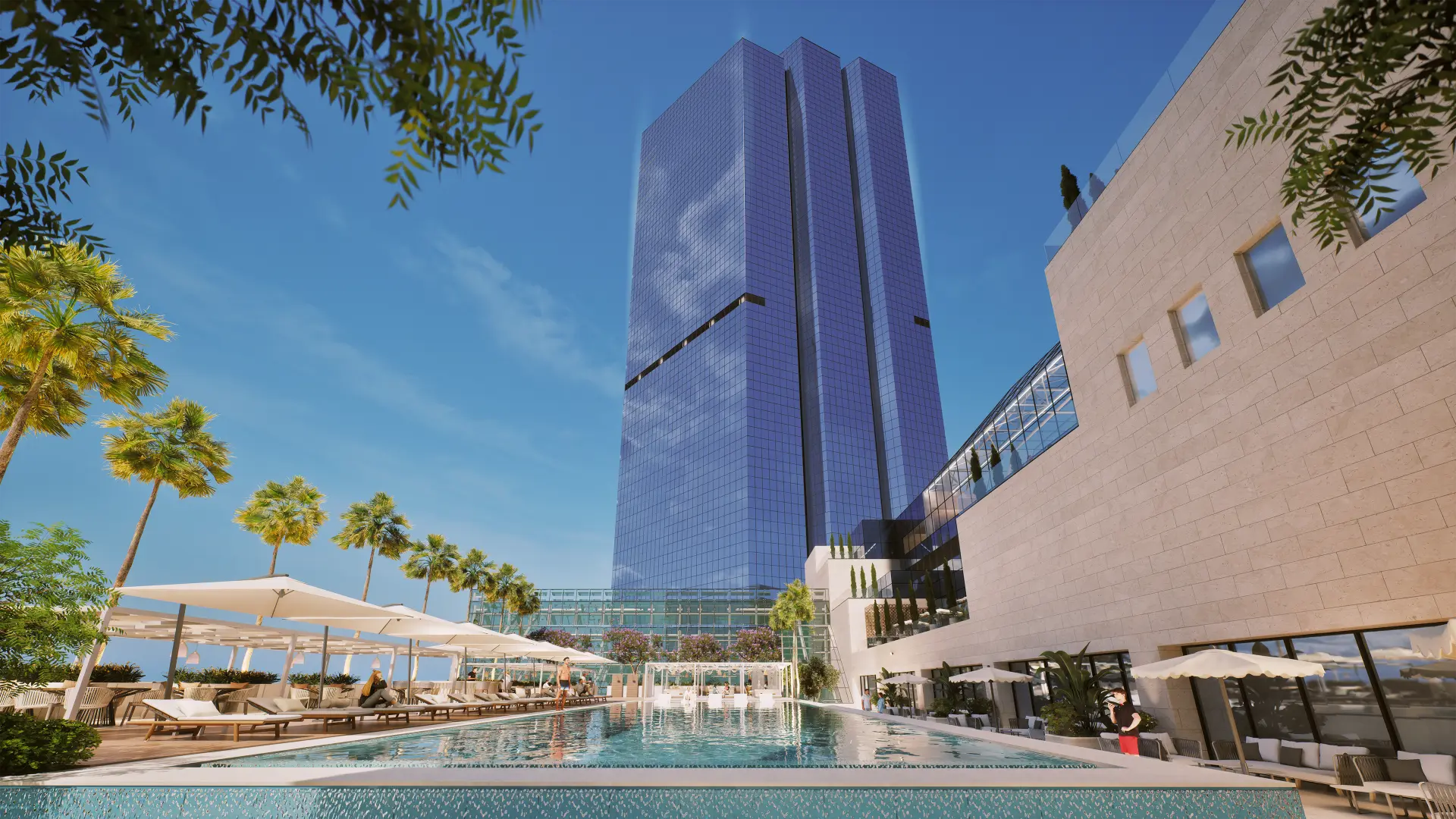 Pool deck and tower at Jordan Gate